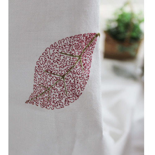 20수워싱광목자수-나뭇잎 백아이보리